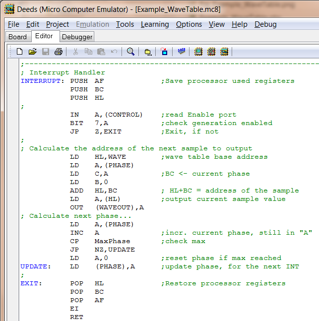 Wave Form Generator (by table) Program